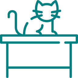 Outline of a cat sitting on a table.