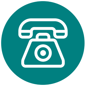 Retro telephone icon in a teal circle.
