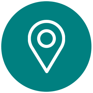 A white map pin icon inside a teal circle.