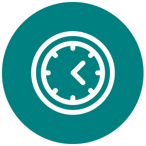 A clock icon with a white outline and backward-facing arrow on a teal background.