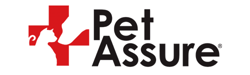 Red cross with a silhouette of a cat and dog, next to the text "Pet Assure.