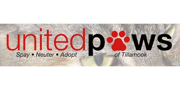 United Paws logo with cat eyes in the background, featuring the words 'Spay,' 'Neuter,' 'Adopt,' and a paw print.